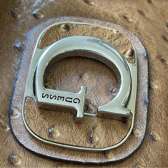 Vintage Y2K Guess Ostrich Pebbled Faux Leather Handbag Purse Tan - Picture 9 of 15